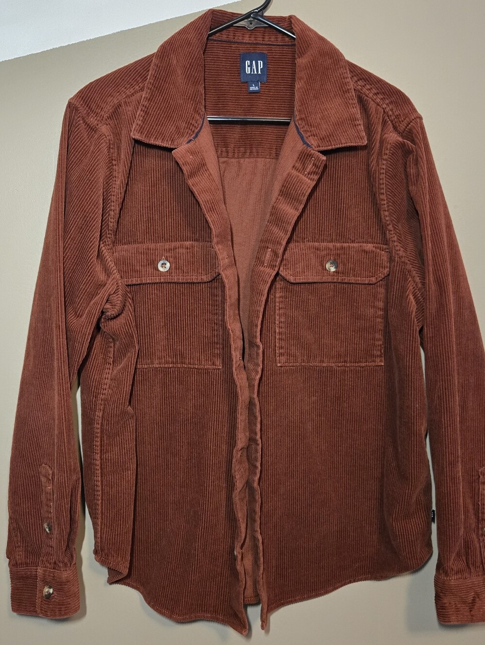 Gap Men's Corduroy Brown Button Up Shirt Jacket Pockets 100% Cotton Size Large
